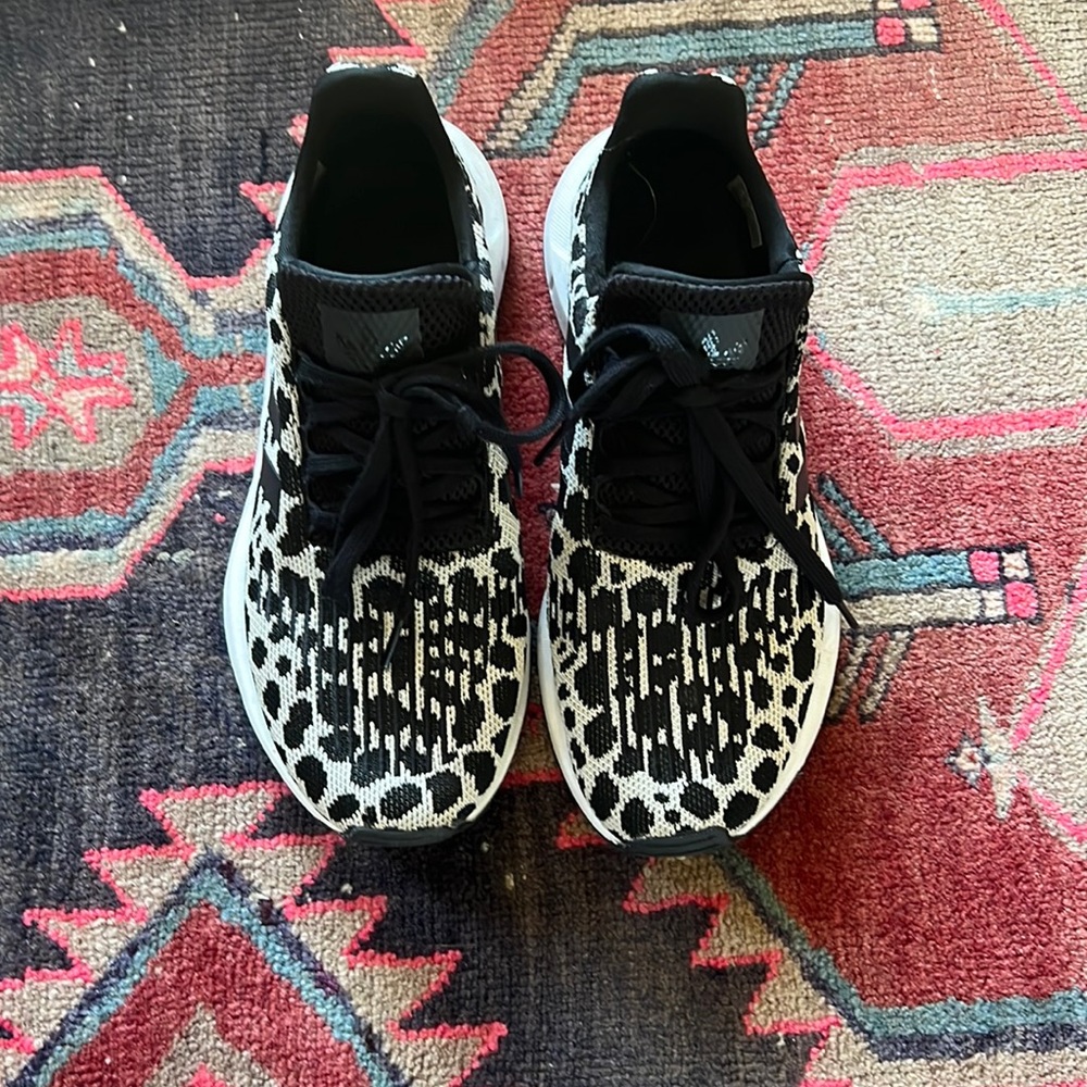 Adidas black and white leopard sneakers